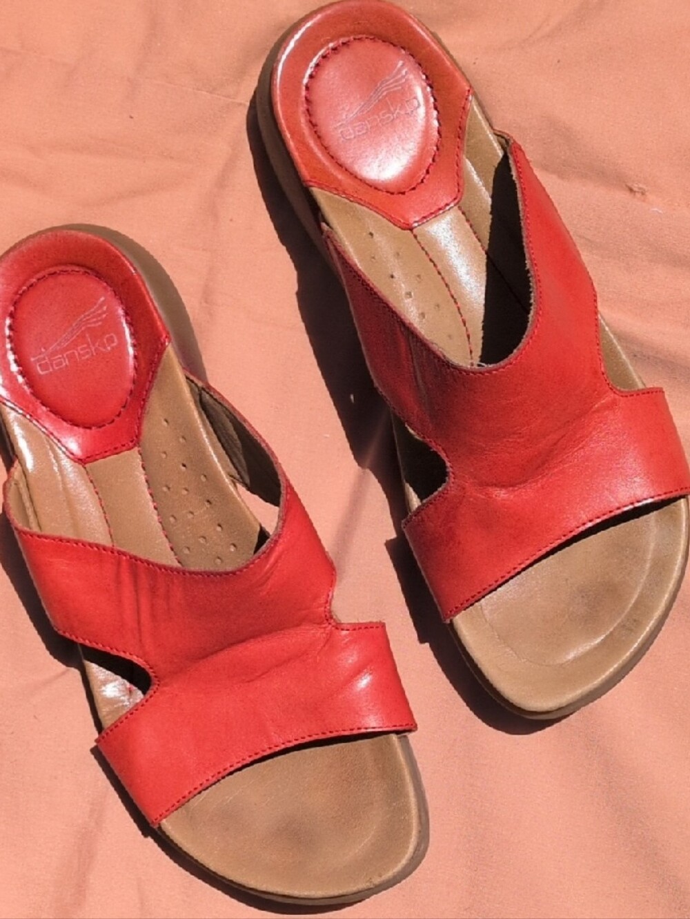 Dansko Red Leather Slip-On Sandals for Women